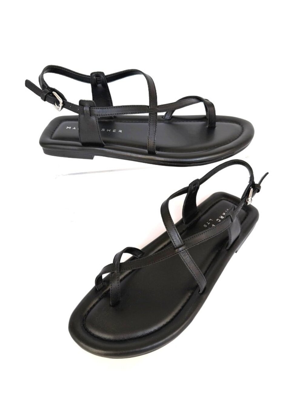 Marc Fisher LTD Gerty Ankle Strap Sandals Black Leather Toe Loop Size 7.5